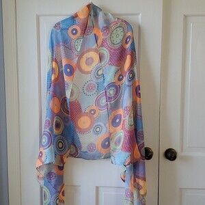 ABSTRACT PRINT SCARF MULTICOLOR SPRING BRIGHT ARTSY GEOMETRIC FUNKY BOHO